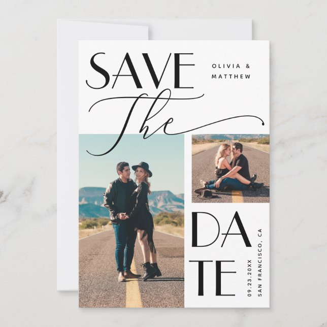 Modern Wedding | Multi Photo Bold Typography Save The Date (Front)