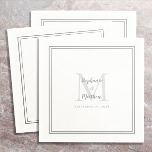 Modern Wedding Names & Date Monogram Grey Cocktail Napkin