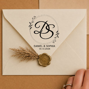 Modern Wedding Names & Round Return Address Rubber Stamp