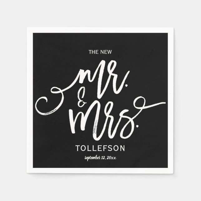 Modern Wedding Napkins | Brush Typography (Black) (Front)