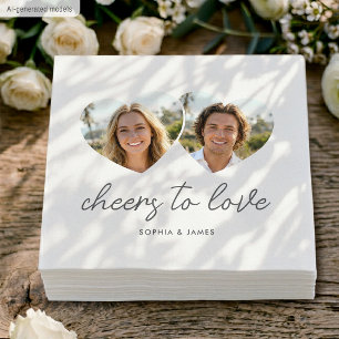 Modern Wedding Napkins Cheers to Love Photo Hearts