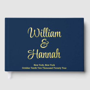Modern Wedding Navy Blue with Gold Foil Hardcover Guest Book