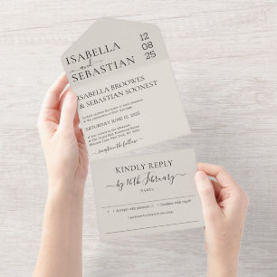 Modern Wedding Neutral Cream Kindly Reply All In One Invitation