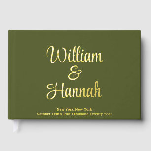 Modern Wedding Olive Green with Gold Hardcover Guest Book