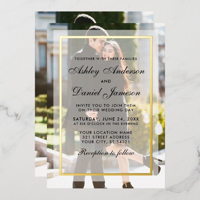 Modern Wedding Overlay Front Back Photo Gold (Front/Back)