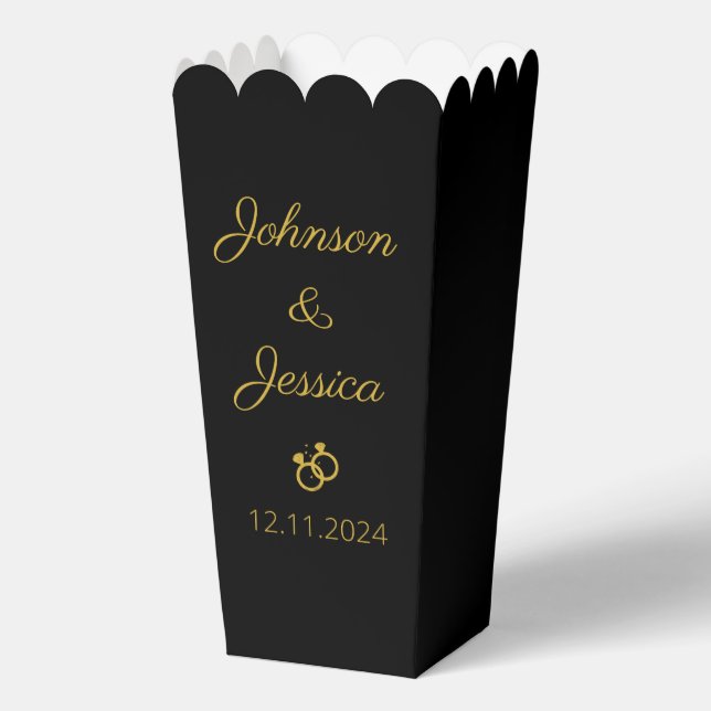 Modern wedding party black and gold popcorn  favor box (Front)
