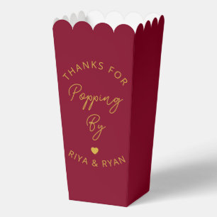Modern wedding party burgundy and gold popcorn  favor box