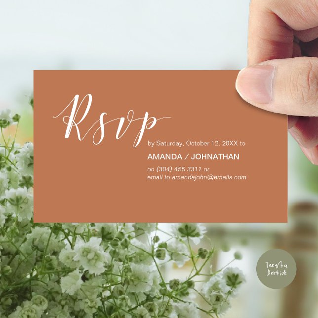 Modern Wedding Party RSVP, in Copper Rust Enclosure Card (Modern Wedding RSVP Invitation Card, Online reply, Email or phone, in copper rust)
