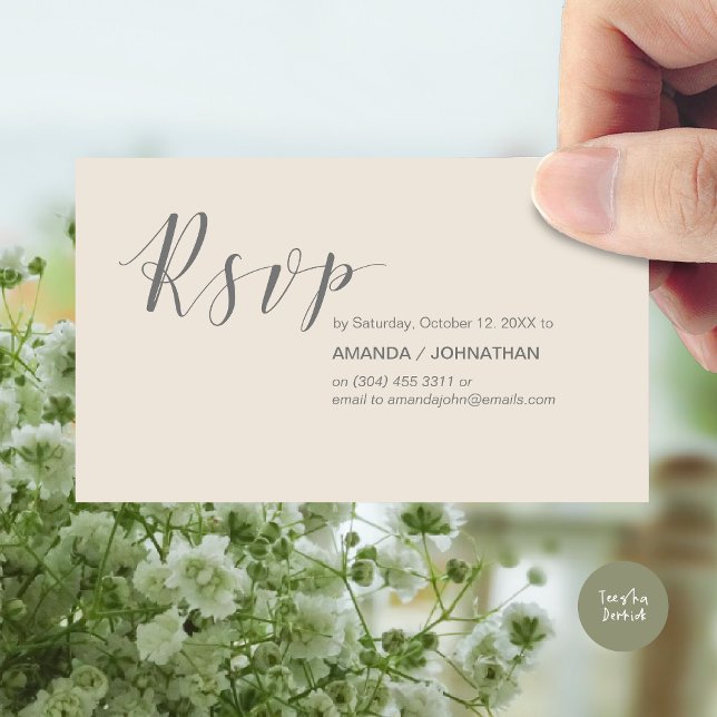 Modern Wedding Party RSVP, in Dark Grey Cream Enclosure Card (Modern Wedding RSVP Invitation Card, Online reply, Email or phone, in cream and dark grey)