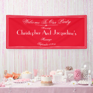 Modern Wedding Party Script Romantic Red Welcome Banner