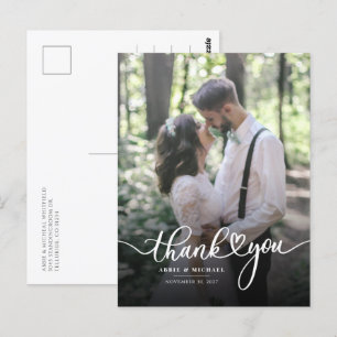 Modern Wedding Photo Hand-Lettered Thank You Postcard
