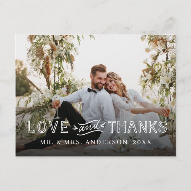 modern wedding photo handwriting holiday postcard (Front)