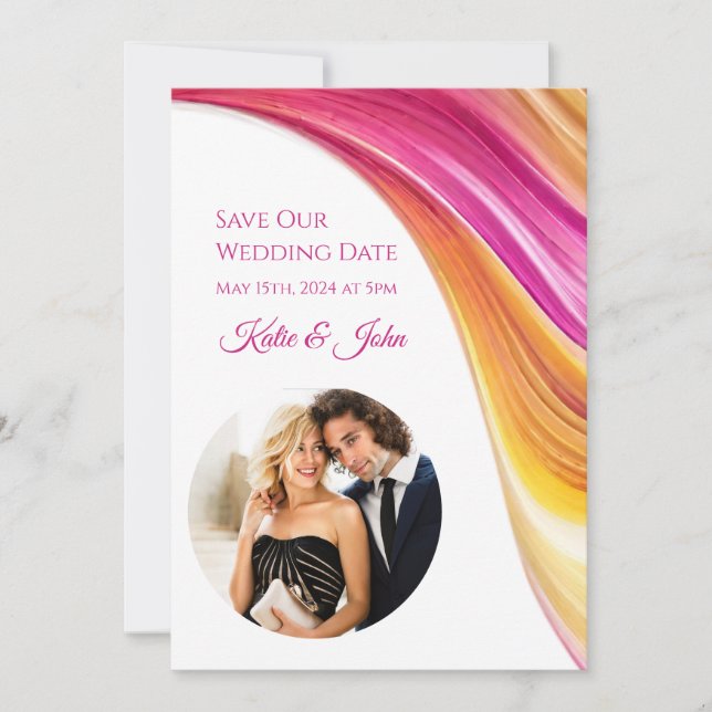 Modern Wedding -Photo-Pink Orange Yellow- Save The Date (Front)