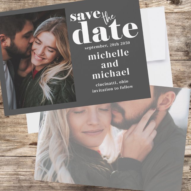 Modern Wedding Photo Save the Date Custom (Double-sided photo wedding save the date card)