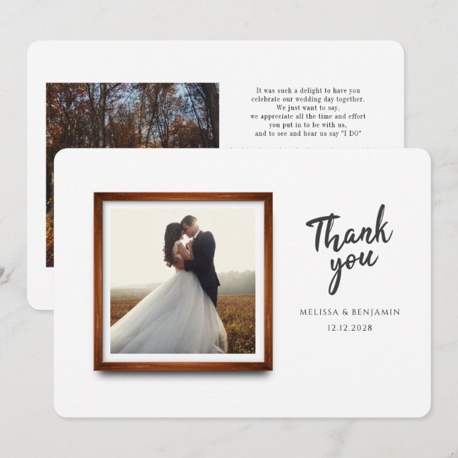Modern Wedding Photo Script Thank You Card (Front/Back)