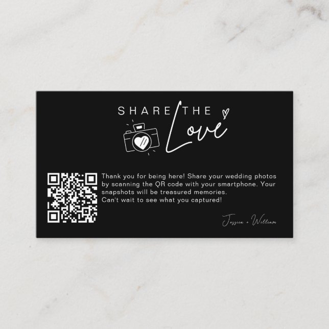 Modern Wedding Photo Share the love Qr Code Enclosure Card (Front)