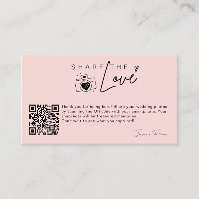 Modern Wedding Photo Share the love Qr Code Enclosure Card (Front)