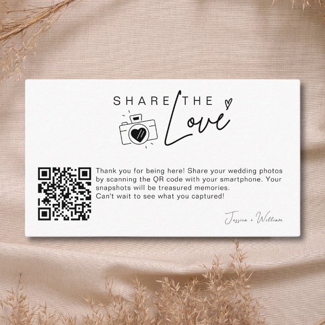 Modern Wedding Photo Share the love Qr Code Enclosure Card (Creator Uploaded)