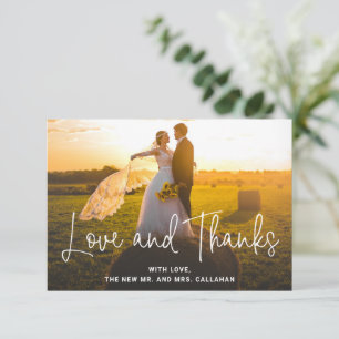 Modern Wedding Photo Simple White Script Overlay Thank You Card