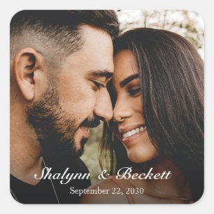 Modern Wedding Photo Square Sticker