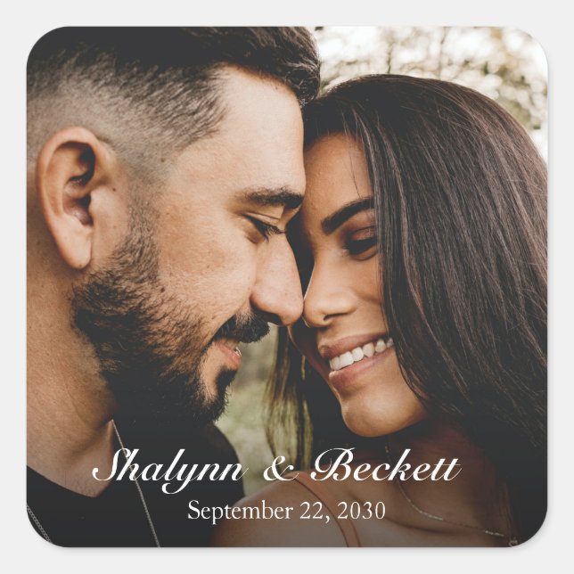 Modern Wedding Photo Square Sticker (Front)