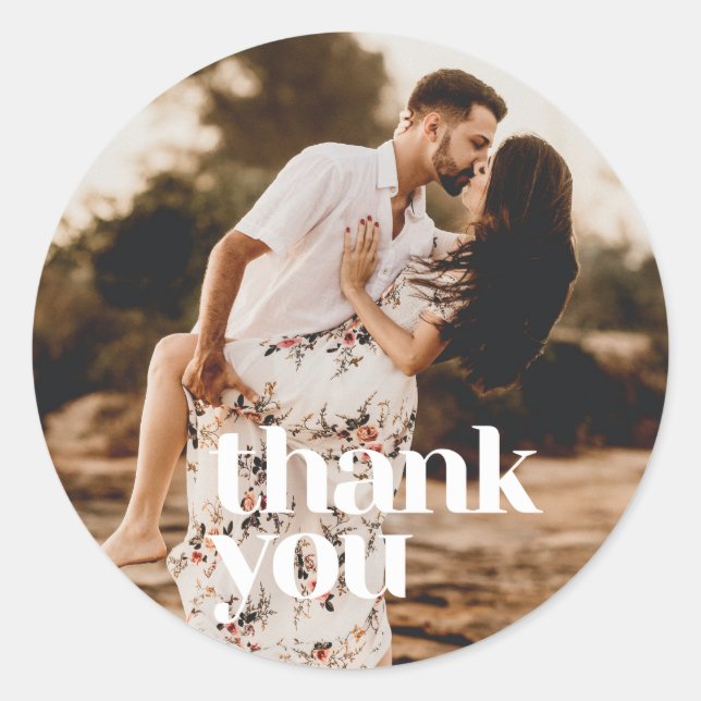 Modern Wedding Photo Thank You Favour Classic Round Sticker (Front)