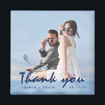 Modern Wedding Photo Thank You Favour Magnet<br><div class="desc">Wedding thank you favour magnets, customized with your photo, names and wedding date. Modern blue watercolor design with "thank you" in a handwritten font in navy blue. This design can be customized in a different colour combo to match your photo - contact me using the button below. I'd be happy...</div>