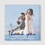 Modern Wedding Photo Thank You Favour Magnet<br><div class="desc">Wedding thank you favour magnets, customized with your photo, names and wedding date. Modern blue watercolor design with "thank you" in a handwritten font in navy blue. This design can be customized in a different colour combo to match your photo - contact me using the button below. I'd be happy...</div>