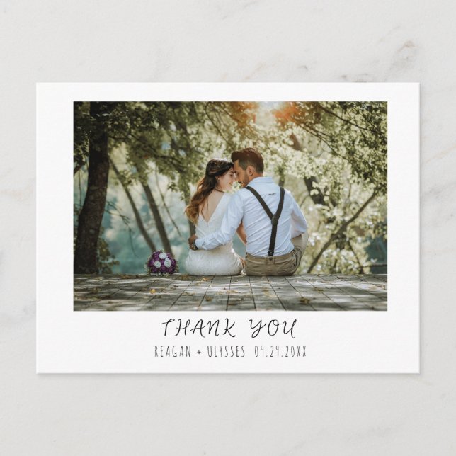 Modern Wedding Photo Thank You  Postcard (Front)
