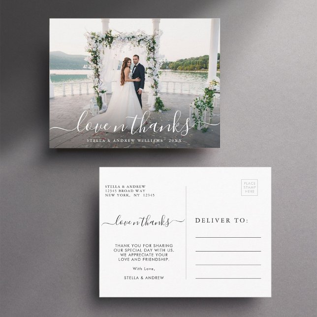 Modern Wedding Photo Thank You Postcard (Front & Back)