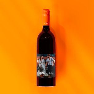 Modern Wedding Photo Wine Label