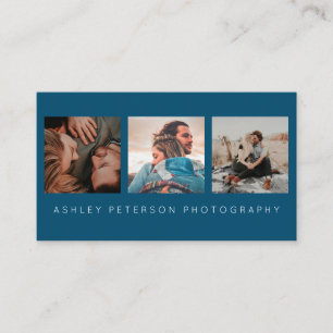 Modern wedding photography ocean blue typography business card