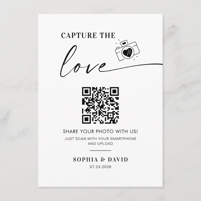 Modern Wedding Photos Capture the love QR Code Enclosure Card (Front)