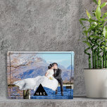 Modern Wedding Picture Initials Photo Block<br><div class="desc">Simple modern design for showcasing your wedding photo. Use the photo template for your own wedding picture. Around the edge is a thin black line. In the middle on the bottom is a black triangle with white initials for the couple. Change the initials easily with the text template.</div>