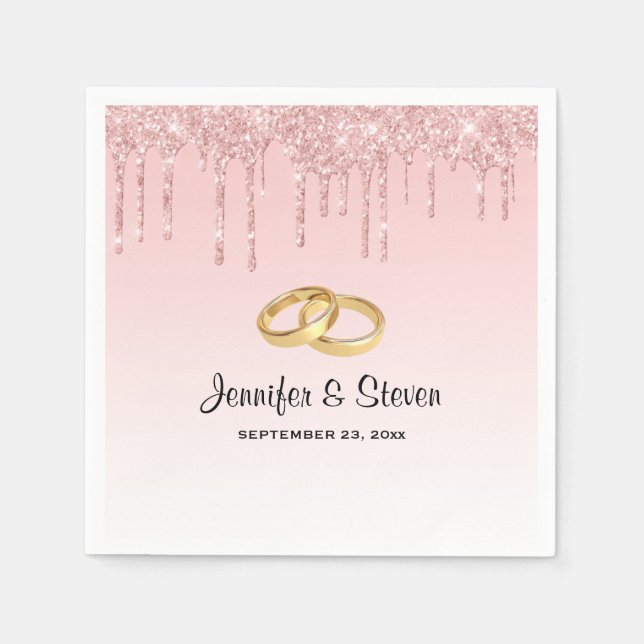 Modern Wedding Pink Dripping Glitter Napkin (Front)