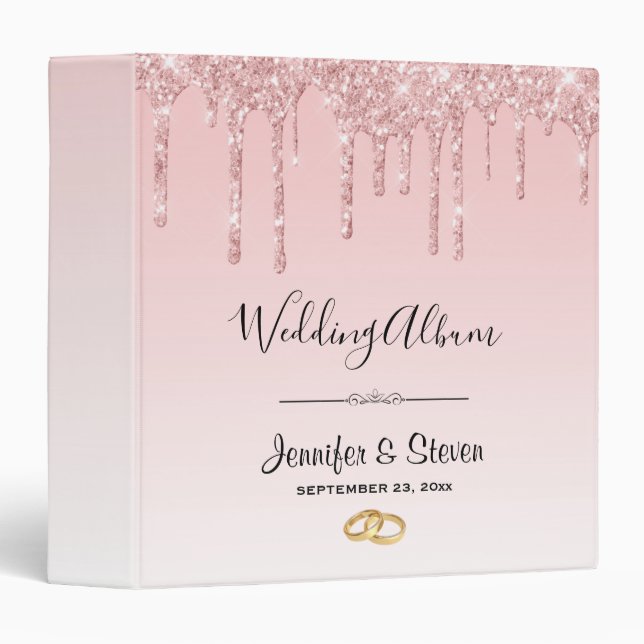 Modern Wedding Pink Glitter Drips Binder (Front/Spine)