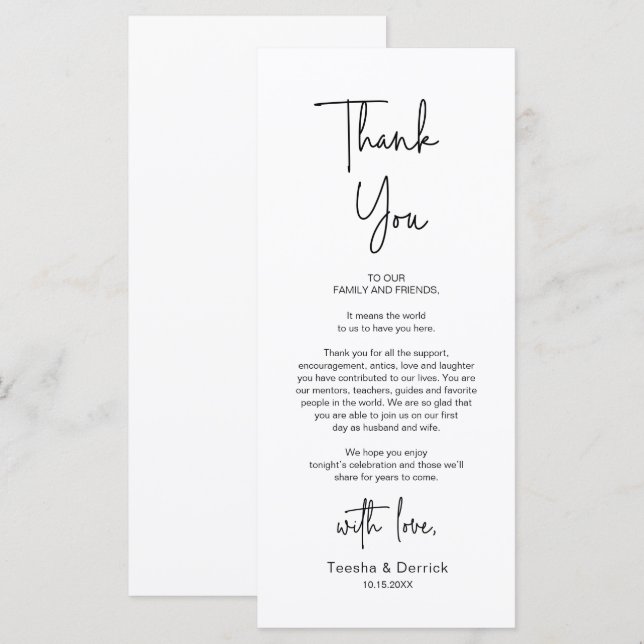 Modern Wedding Place Setting Dinner Thank You Card (Front/Back)
