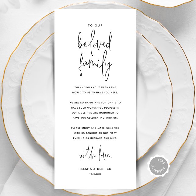 Modern Wedding Place Setting Thank You Card (Modern Minimalist Wedding Place Setting Thank You Card, Dinner Place Decor, Online Editable)