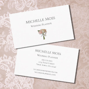 Modern Wedding Planner Blush Pink Roses Business Card