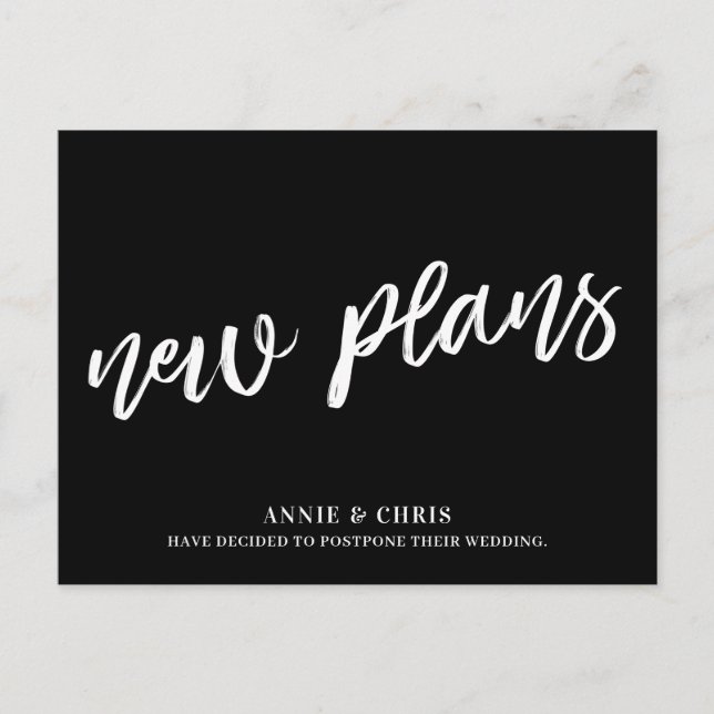 Modern Wedding Postponement New Plans Postcard (Front)