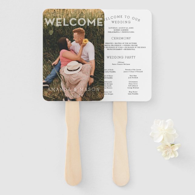 Modern Wedding Program Fans Overlay with Photo (Front and Back)