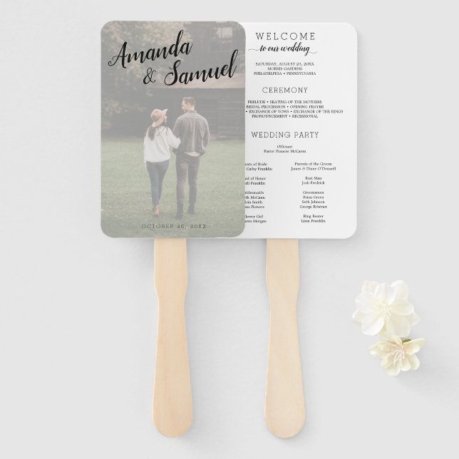 Modern Wedding Program Fans Overlay with Photo (Front and Back)