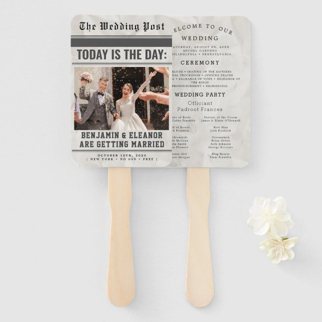 Modern Wedding Program Fans with Photo (Front and Back)