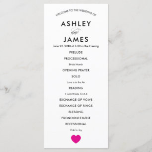 Modern Wedding Program for Ceremony Fuchsia Heart