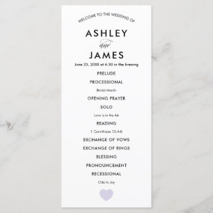 Modern Wedding Program for Ceremony Lavender Heart