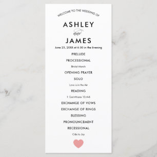 Modern Wedding Program for Ceremony, Pink Heart