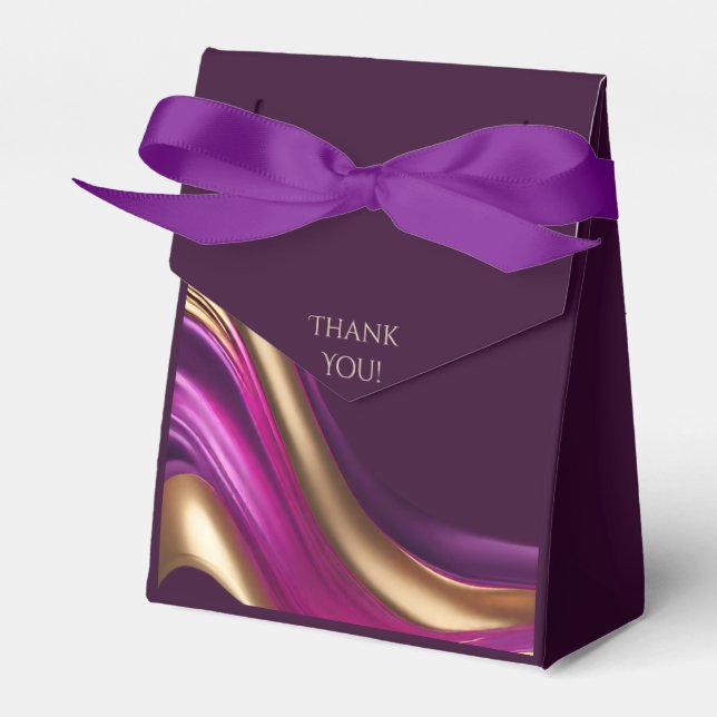 Modern Wedding-Purple Fuchsia and Gold- Favor Box (Front Side)