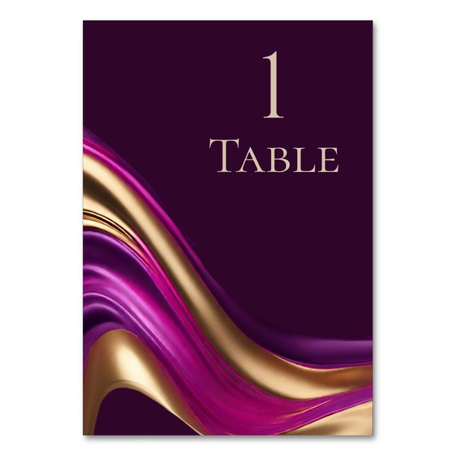 Modern Wedding-Purple Fuchsia and Gold- Table Number (Front)