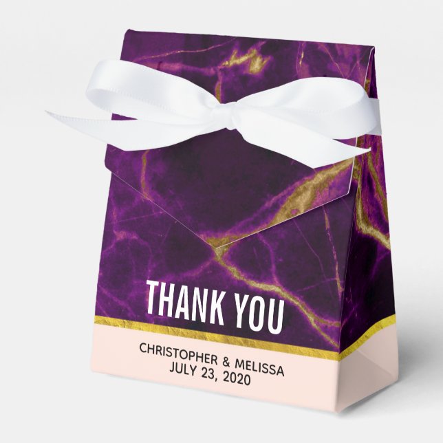 Modern Wedding Purple & Gold Abstract Marble Favor Box (Front Side)