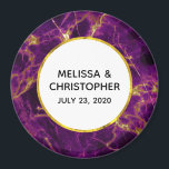 Modern Wedding Purple & Gold Abstract Marble Magnet<br><div class="desc">Magnet with a beautiful abstract pattern featuring a marble design. Rich purple colours blending together combined with faux-gold swirling ribbons of colour mixing and mingling throughout the design. A circle with a faux gold-foil border layered over top with your personalized text inside.</div>